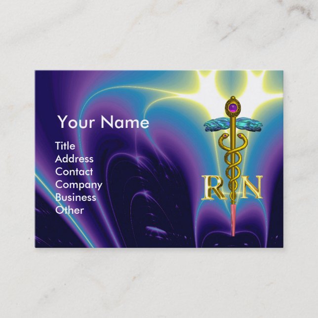 Carte De Visite GOLD CADUCEUS SYMBOLE INFIRMIER INSCRIT Purple Blu (Devant)