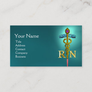 Carte De Visite GOLD CADUCEUS SYMBOLE INFIRMIÈRE ENREGISTRÉ Turquo