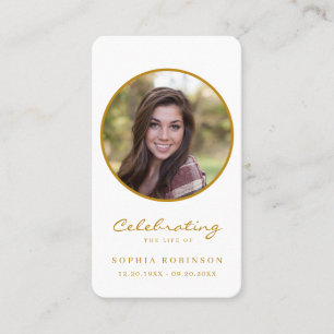 Carte De Visite Gold Celebration of Life Photo Funeral Prayer Card