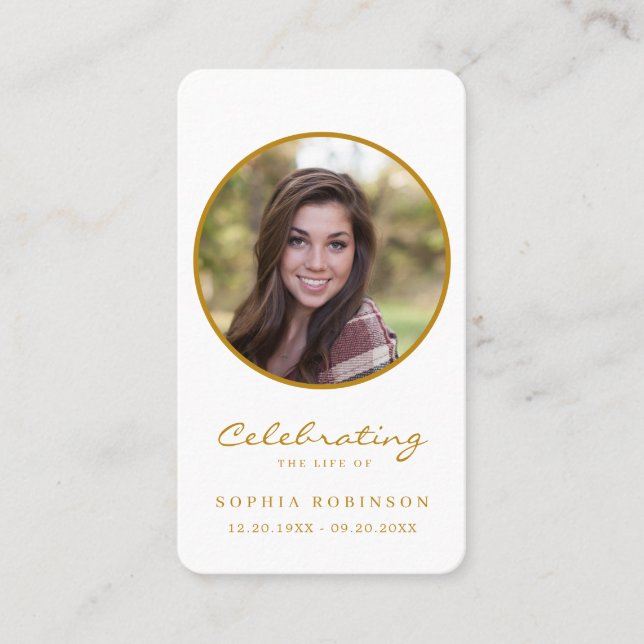 Carte De Visite Gold Celebration of Life Photo Funeral Prayer Card (Devant)