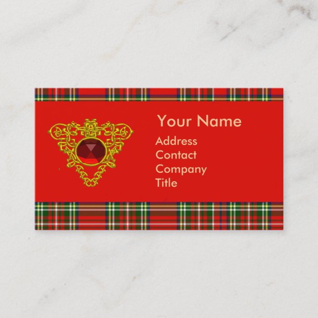 CARTE DE VISITE GOLD CELTIC COEUR, RUBY, ROUGE VERT ÉCOSSE TARTAN (Devant)