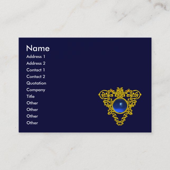 CARTE DE VISITE GOLD CELTIC HEART JEWEL BLUE SAPPHIRE GEMSTONE (Devant)