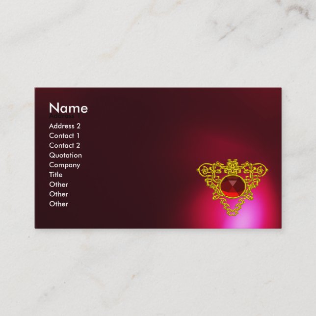 Carte De Visite GOLD CELTIC HEART JEWEL Red Ruby Gemstone, Bourgog (Devant)