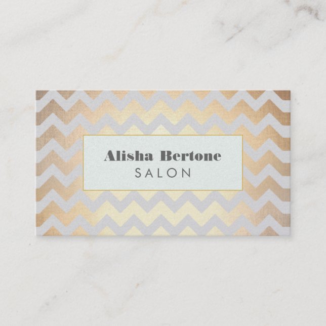 Carte De Visite Gold Chevron Motif Salon de cheveux gris et bleu (Devant)
