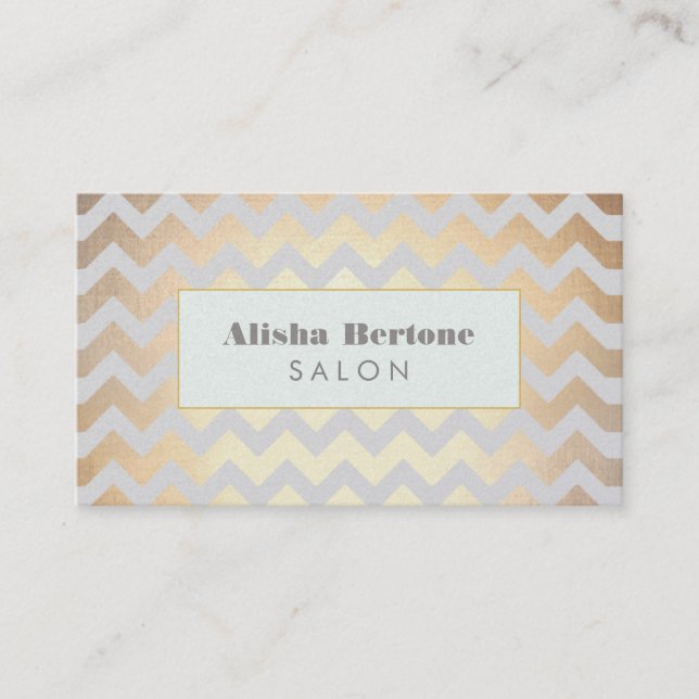 Carte De Visite Gold Chevron Motif Salon de cheveux gris et bleu (Devant)