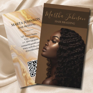 Carte De Visite Gold Chic Afro American Braids Braiding QR Code