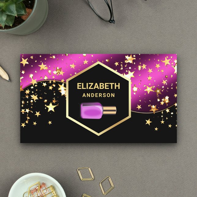 Carte De Visite Gold Confetti Hot rose ongle polonais Manicuriste (Créateur téléchargé)