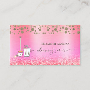 Carte De Visite Gold Confetti Parties scintillant de ménage rose
