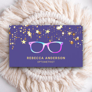 Carte De Visite Gold Confetti Purple Rainbow Lunettes d'oeil Optic