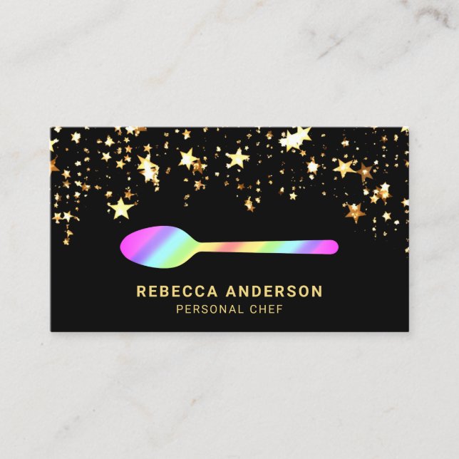 Carte De Visite Gold Confetti Rainbow Spoon Caton Chef personnel (Devant)