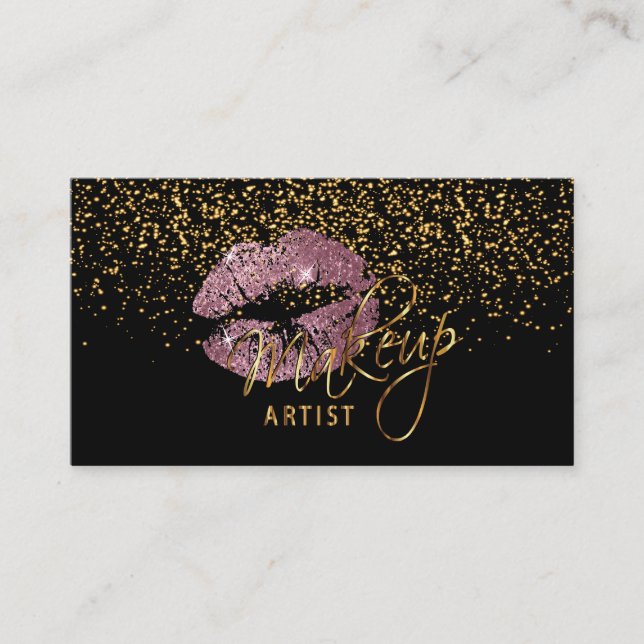 Carte De Visite Gold Confetti & Rose Lips - Maquillage (Devant)