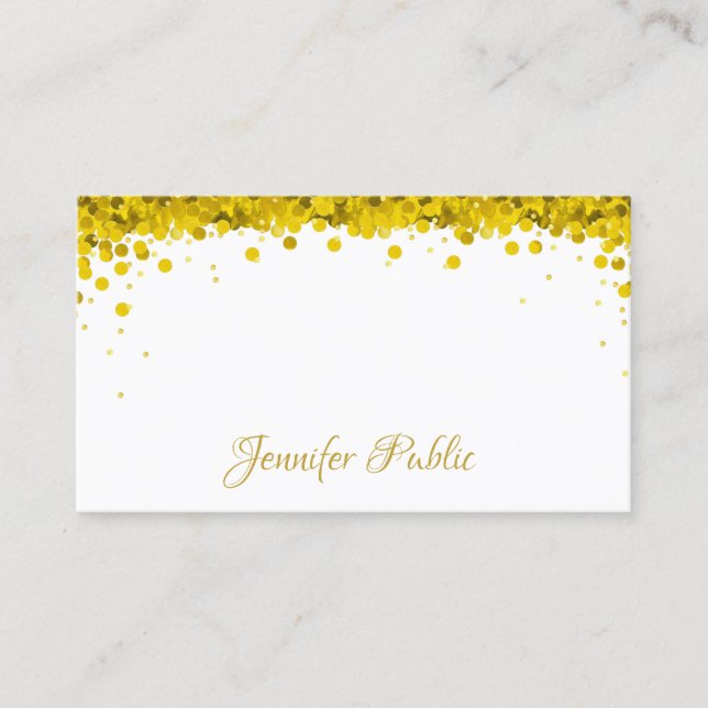 Carte De Visite Gold Confetti Texte manuscrit Modèle élégant (Devant)