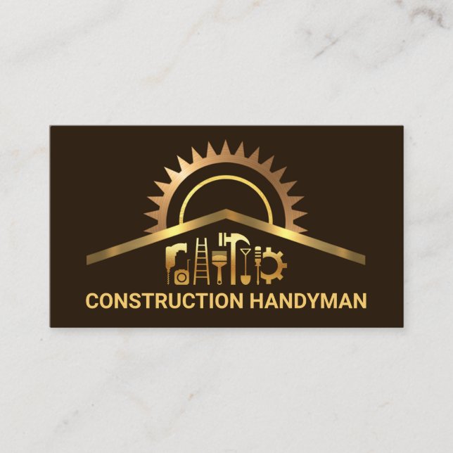 Carte De Visite Gold Construction Handyman Outils Rénovation (Devant)