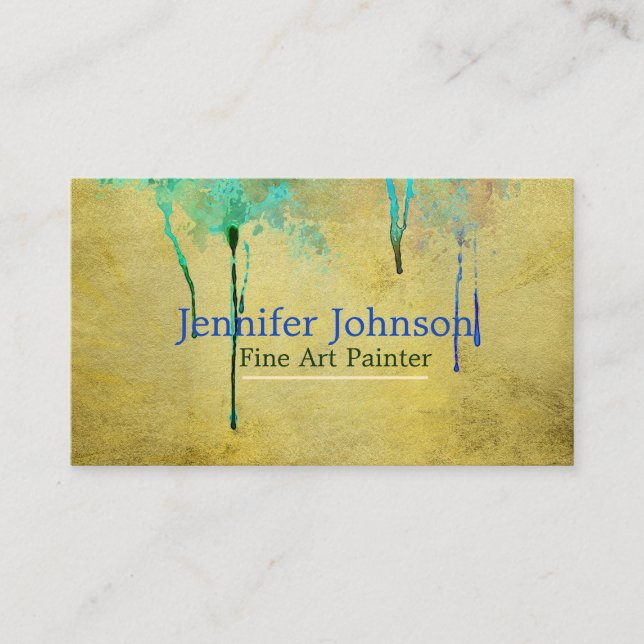 Carte De Visite Gold Design Peinture à goutte Artiste Peinture d'a (Devant)