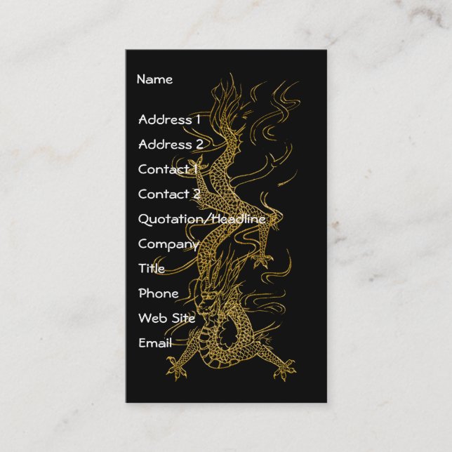 Carte De Visite GOLD DRAGON Design asiatique (Devant)
