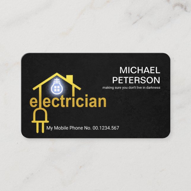Carte De Visite Gold Electrician Home Black Grunge (Devant)