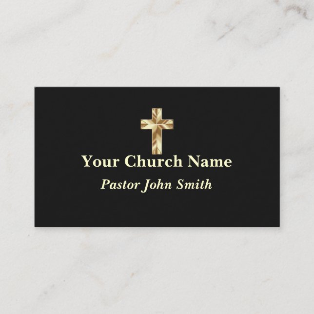 Carte De Visite Gold Elegance Church Pastor Christian Cross (Devant)