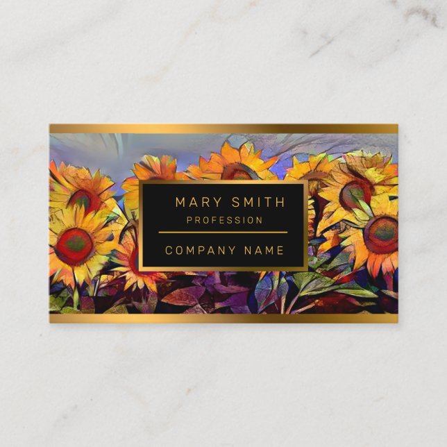 Carte De Visite Gold Field Of Sunflowers Élégante Collection (Devant)