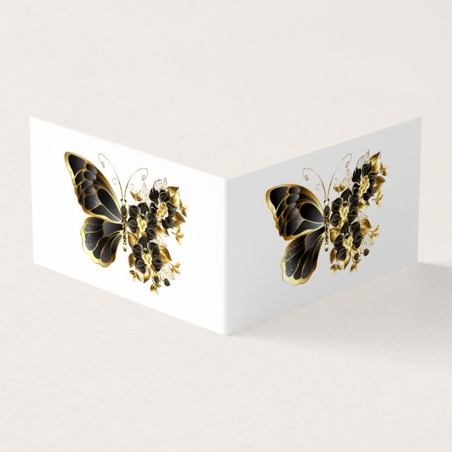 Carte De Visite Gold flower Butterfly with Black Orchid (Extérieur)