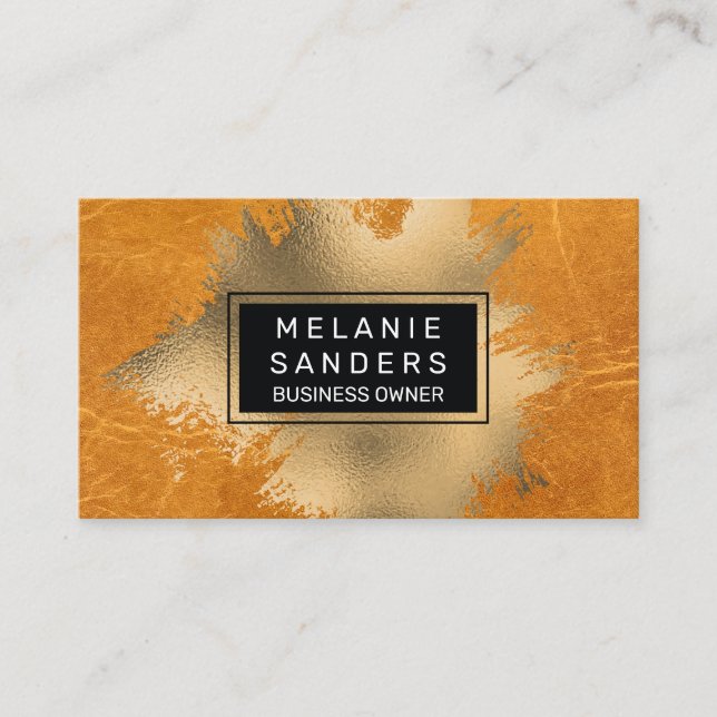 Carte De Visite Gold Foil Artistique | Or métallique | Cuir (Devant)