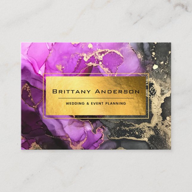 Carte De Visite Gold Foil Black Purple Celestial Personnalisé (Devant)