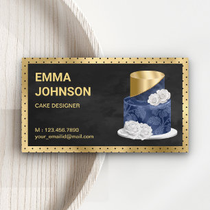 Carte De Visite Gold Foil Marine Blue Floral Gâteau Chef pâtisseri