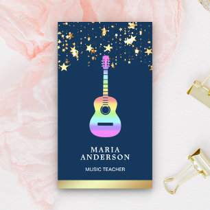 Carte De Visite Gold Foil Rainbow Guitare Musique enseignant Guita