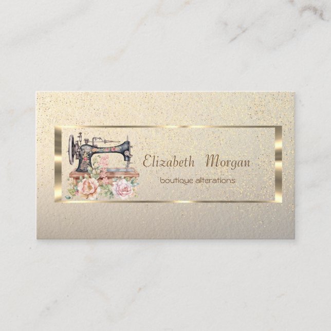 Carte De Visite  Gold Frame,Confetti Floral Sewing Machine (Devant)