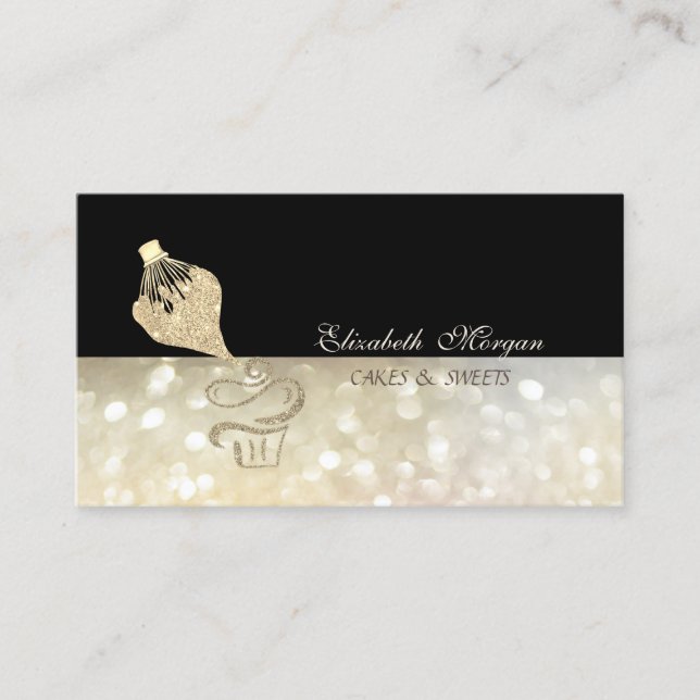 Carte De Visite Gold Glitter Cupcake Piping Bag Black Black (Devant)