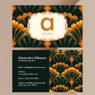 Carte De Visite Gold Green Elegant Art Déco Professionnel