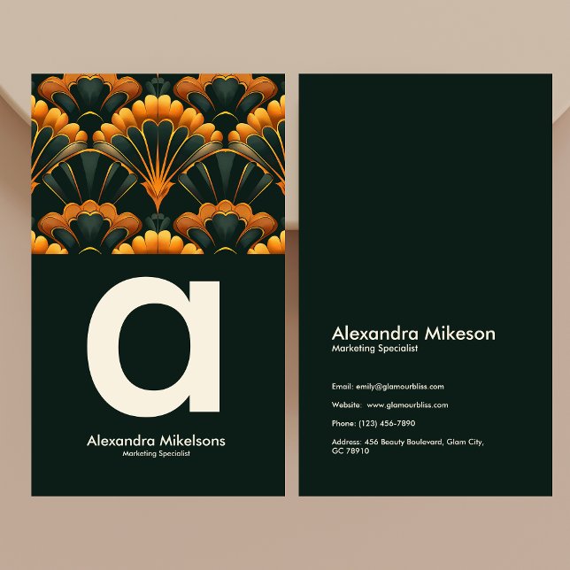 Carte De Visite Gold Green Elegant Art Déco Professionnel (Créateur téléchargé)