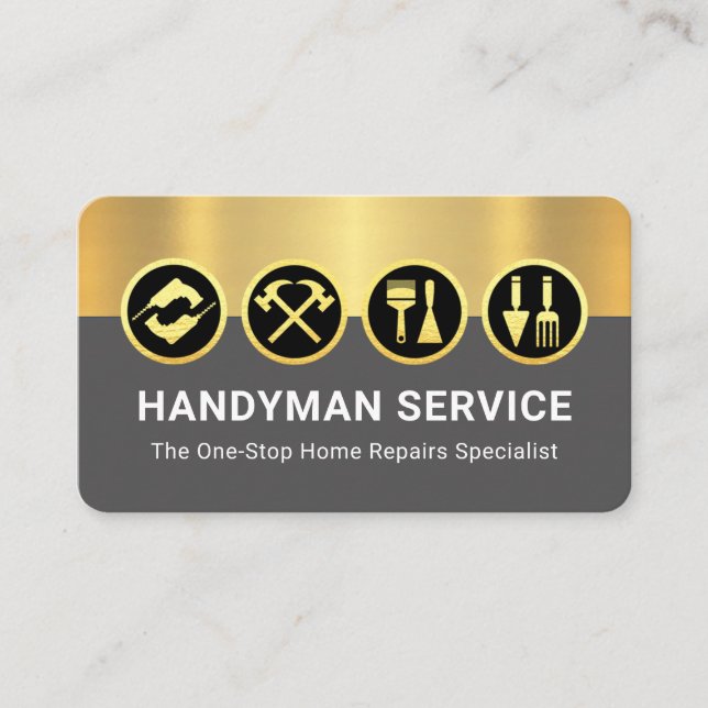 Carte De Visite Gold Handyman Tools On Gold Grey Layers (Devant)