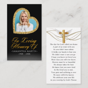 Carte De Visite Gold Heart Photo Funeral Prayer Card
