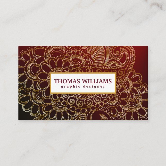 Carte De Visite Gold henna flower background paisley pattern (Devant)