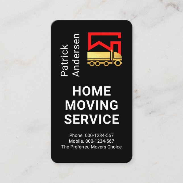 Carte De Visite Gold Home Movers Truck On Black Layer (Devant)