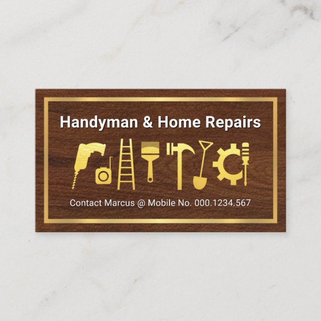 Carte De Visite Gold Home Tools On Timber Wood (Devant)