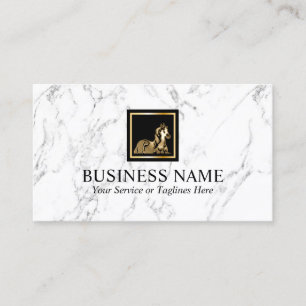 Carte De Visite Gold Horse Equine Pony Logo Marbre blanc moderne