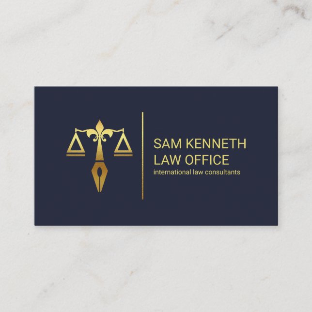 Carte De Visite Gold Justice Scales Pen Gold Stripe Avocat (Devant)