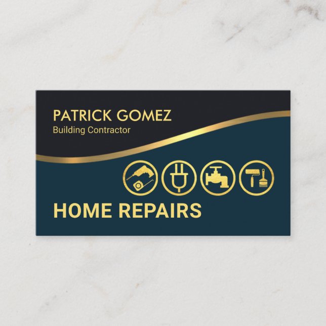 Carte De Visite Gold Layer Waves Gold Handyman Outils (Devant)