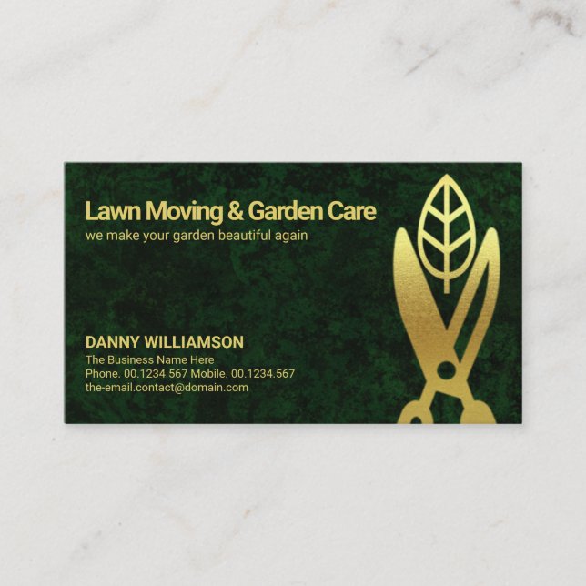 Carte De Visite Gold Leaf Garden Shear Garden Landcape Pelouse Car (Devant)