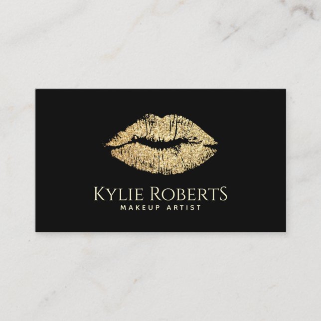 Carte De Visite Gold Lips Black Elegant Maquillage Artiste Beauté  (Devant)