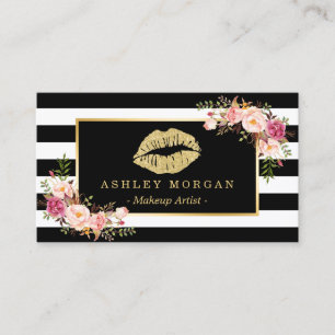 Carte De Visite Gold Lips Floral Maquillage Artiste Beauté Salon
