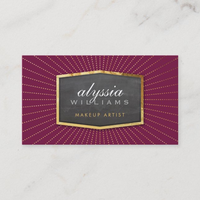 Carte De Visite GOLD LOGO art déco élégant sunburgh gris bordeaux (Devant)