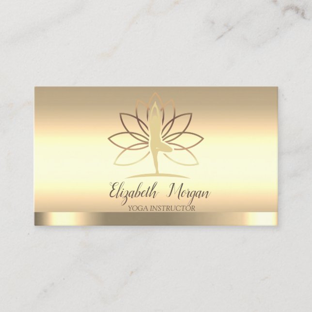 Carte De Visite Gold Lotus Femmes Silhouette Instructeur de Yoga (Devant)
