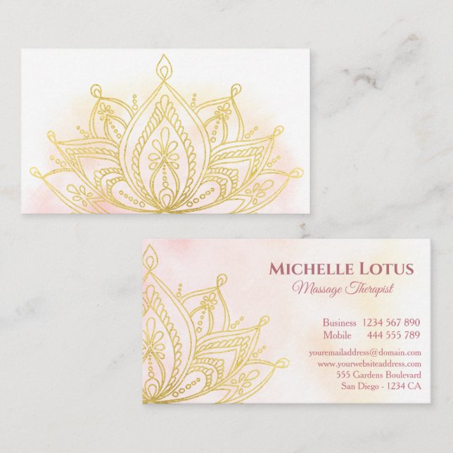 Carte De Visite Gold Lotus Rose Fleur Élégant (Devant / Derrière)