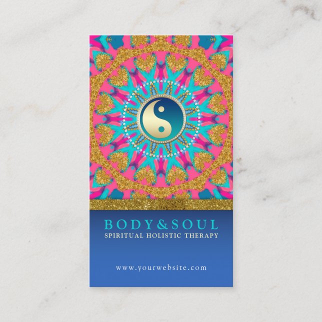 Carte De Visite Gold Love Yin-Yang Nouvel Âge Aqua Rose (Devant)