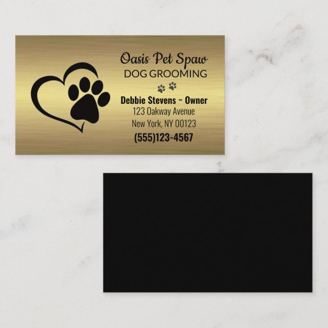 Carte De Visite Gold Lux Empreinte de patte Chien Animaux de compa (Devant / Derrière)