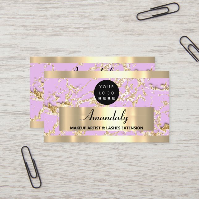 Carte De Visite Gold Marble Consulting Parties scintillant Pink Pa (Devant/Arrière en situation)