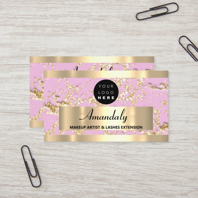 Carte De Visite Gold Marble Consulting Parties scintillant Pink Pa (Devant/Arrière en situation)