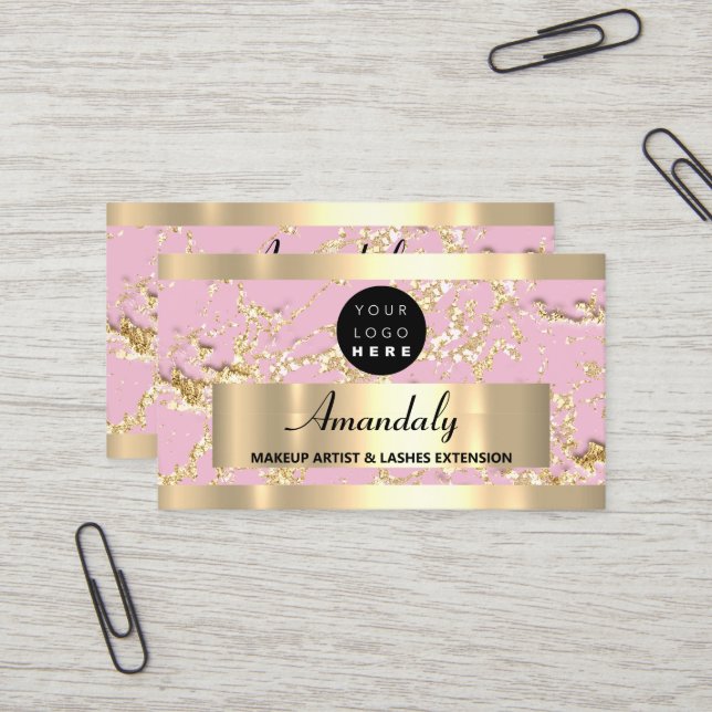 Carte De Visite Gold Marble Consulting Parties scintillant Pink Pa (Devant/Arrière en situation)